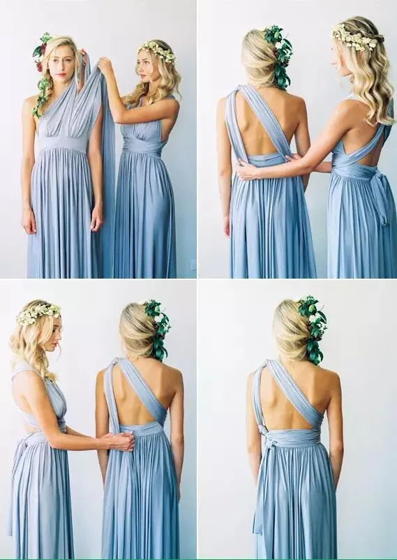 Convertible Simple Blue Jersey High Quality Custom Floor-Length Cheap Bridesmaid Dresses, WG80