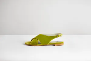 Cotton Velvet Vegan Crossover Slingback Sandals | Acido Green