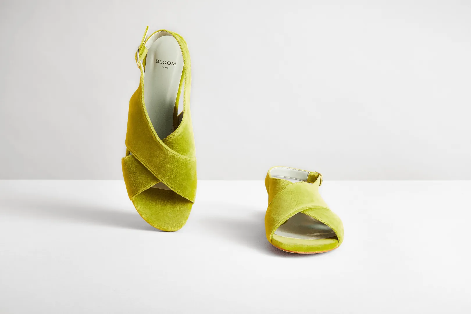 Cotton Velvet Vegan Crossover Slingback Sandals | Acido Green