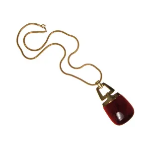 Crown Trifari Modernist Pendant Necklace with Red Lucite