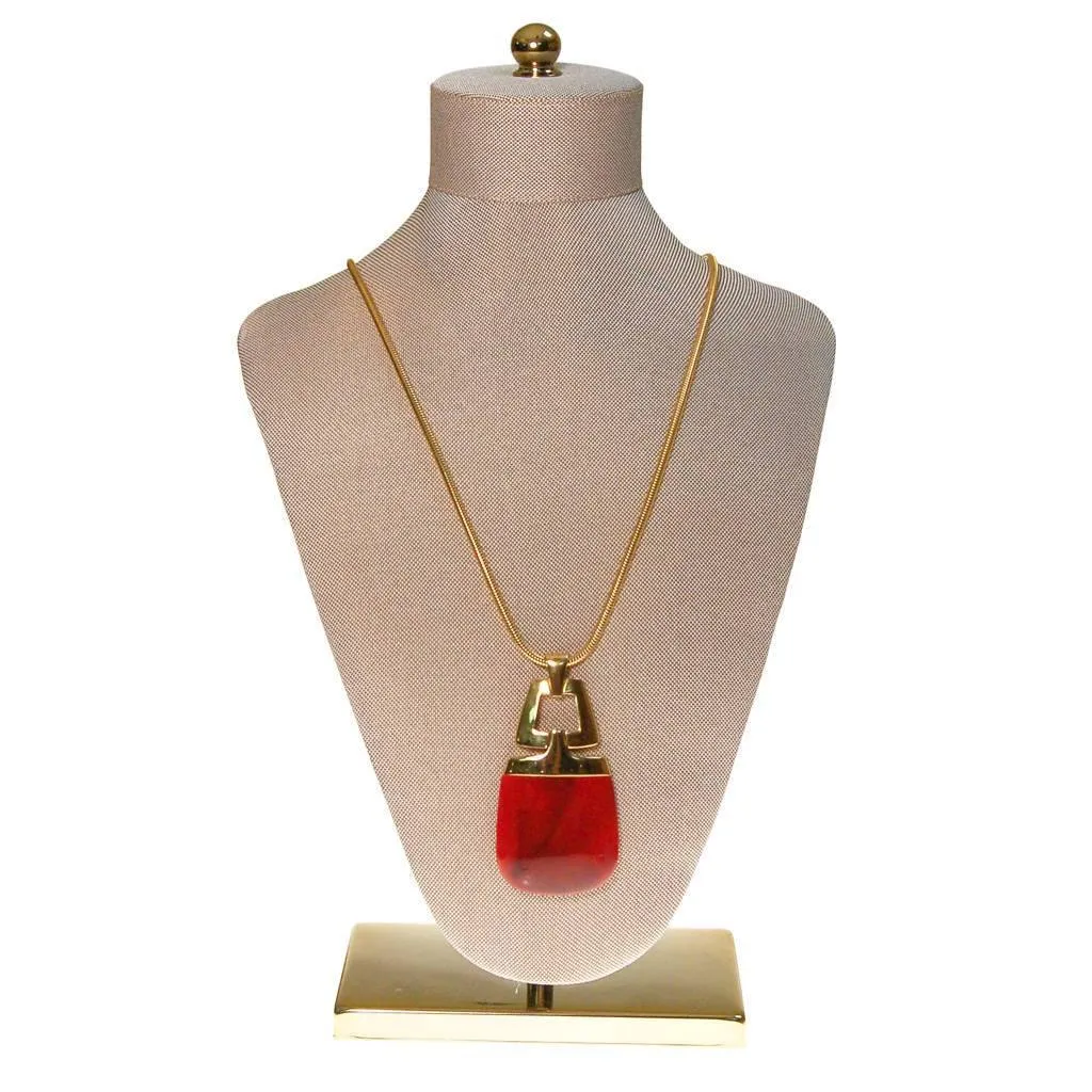 Crown Trifari Modernist Pendant Necklace with Red Lucite
