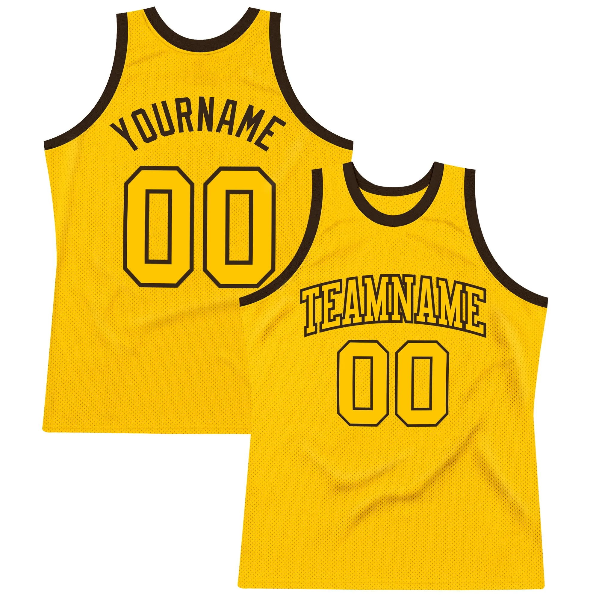 Custom Gold Gold-Brown Authentic Throwback Basketball Jersey