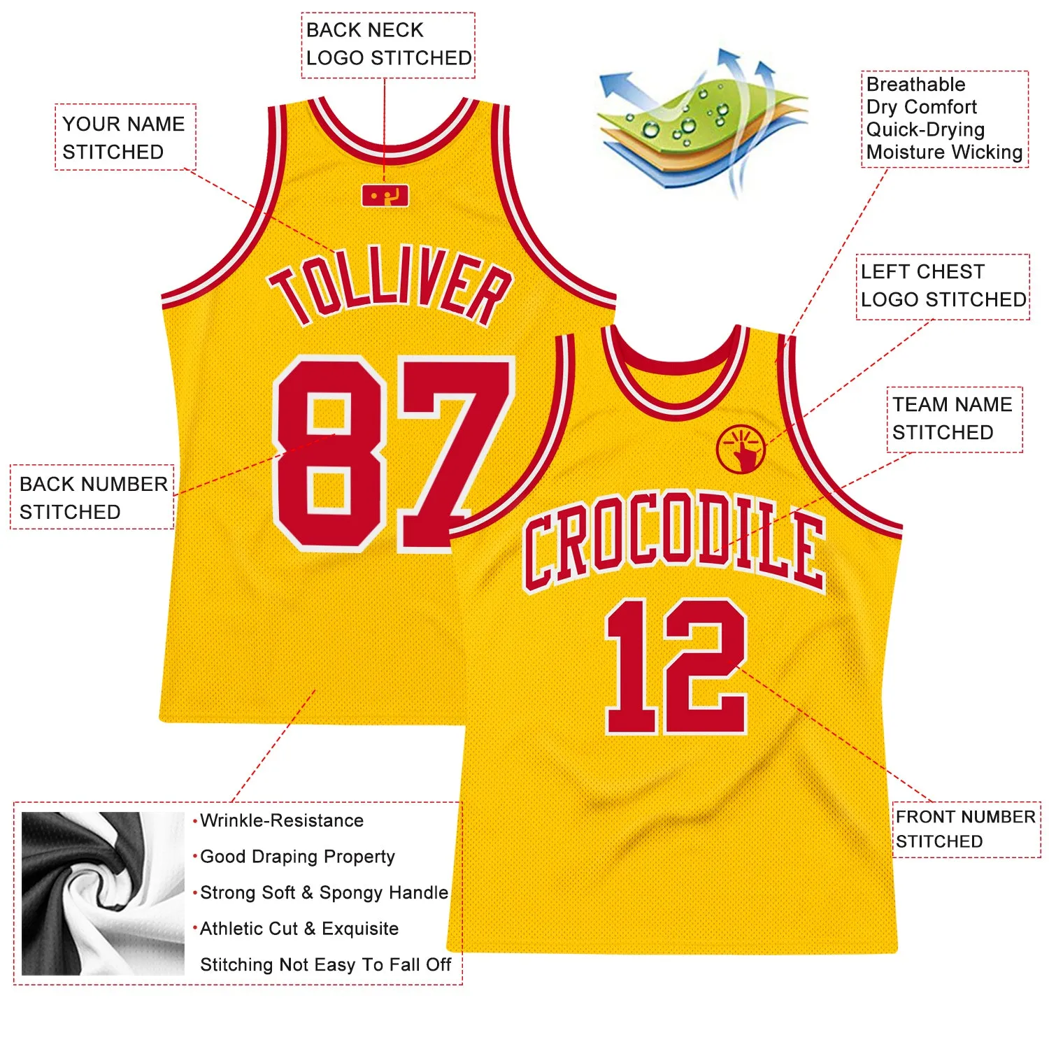 Custom Gold Red-White Authentic Throwback Basketball Jersey