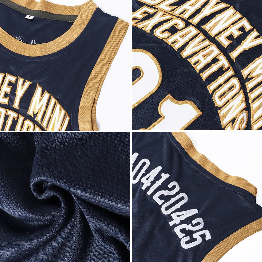 Custom Navy Orange-Gray Authentic Throwback Basketball Jersey