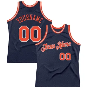 Custom Navy Orange-Gray Authentic Throwback Basketball Jersey