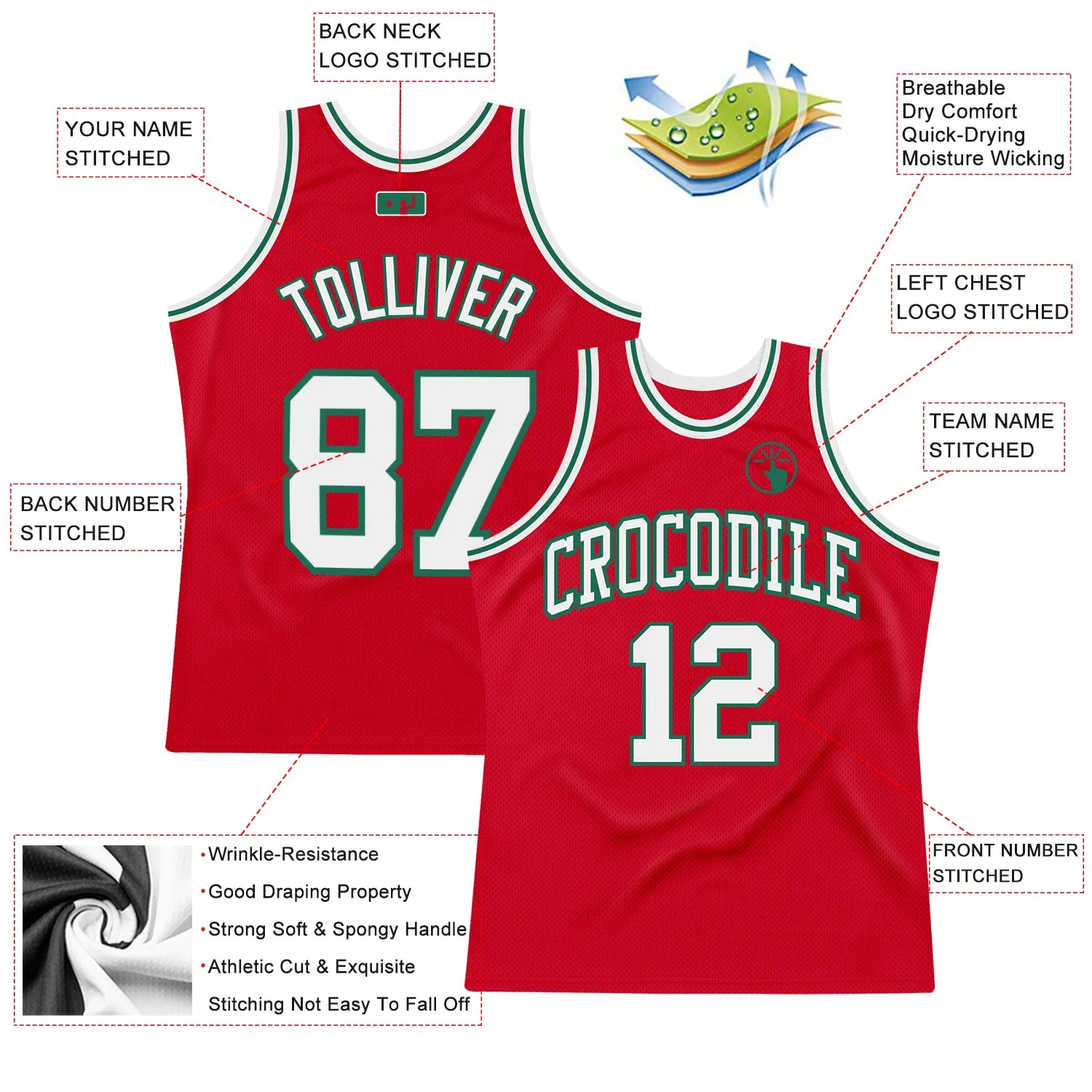 Custom Red White-Kelly Green Authentic Throwback Basketball Jersey