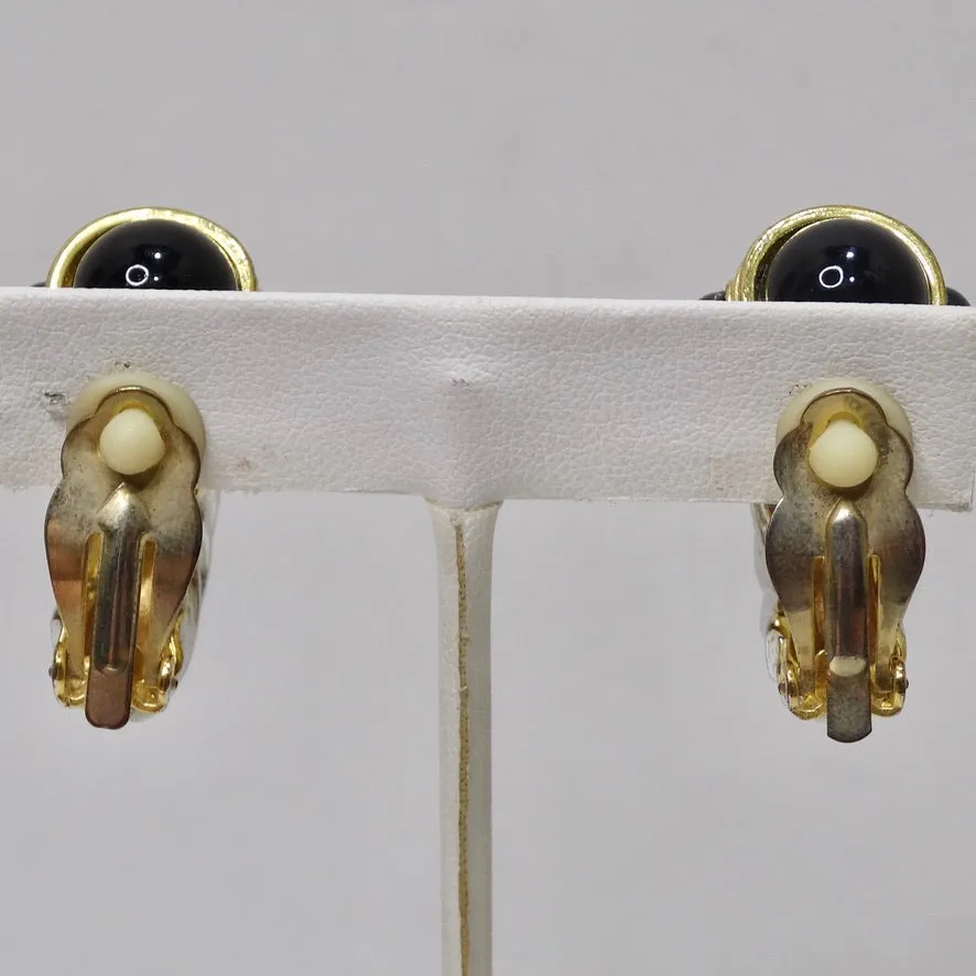 David Yurman Inspired Gold and Silver Tone Onyx Huggie Earrings