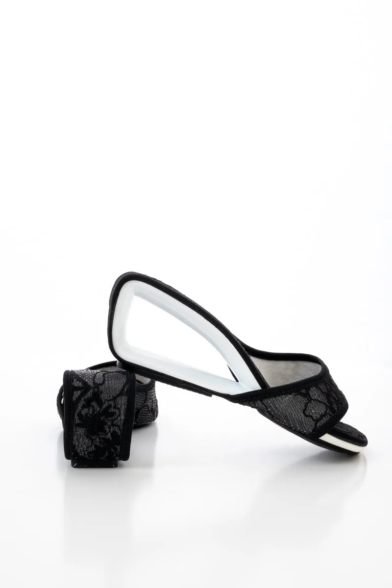 Delicate Balance Lace Mesh Leather Slide - Black