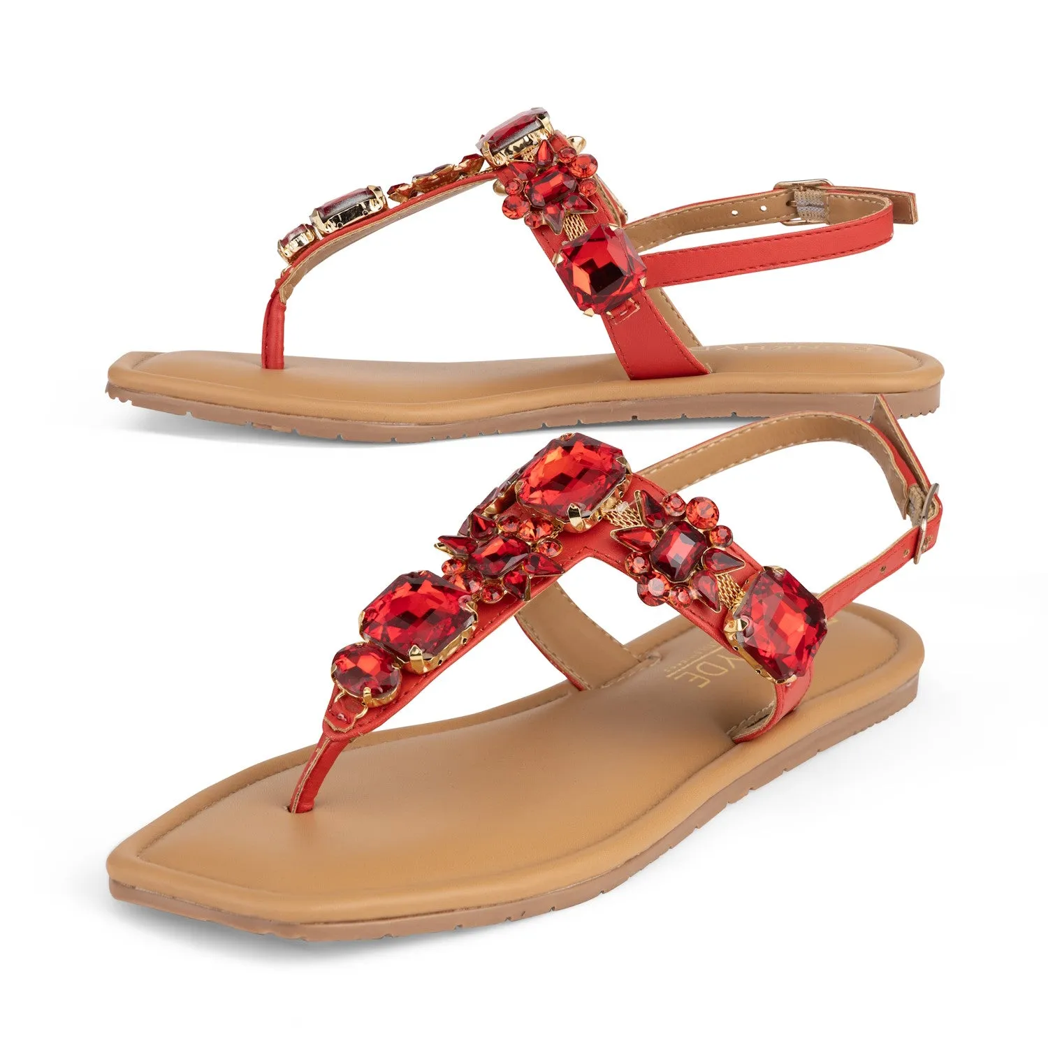 DREAM Flats - Red Embellished Sandals