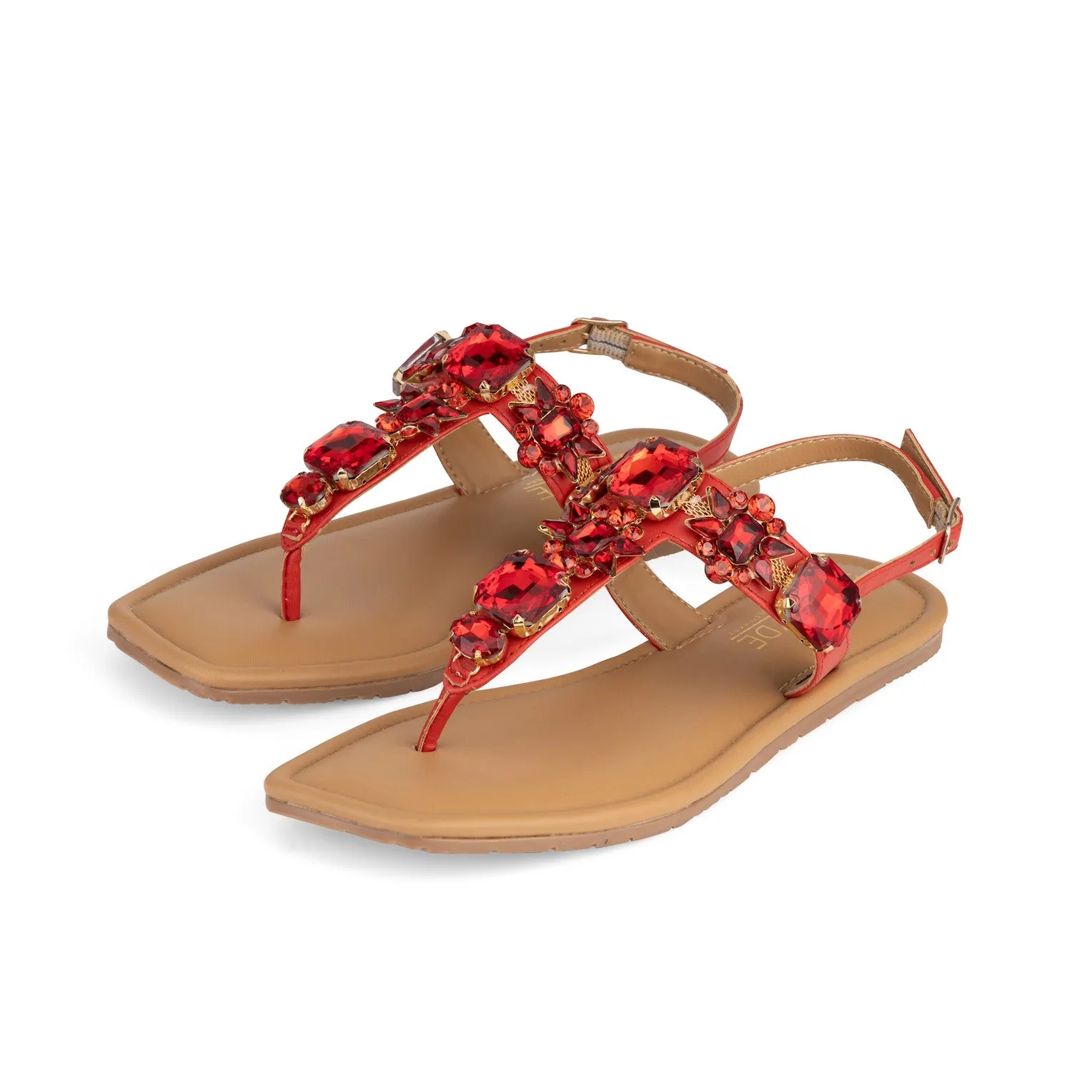 DREAM Flats - Red Embellished Sandals