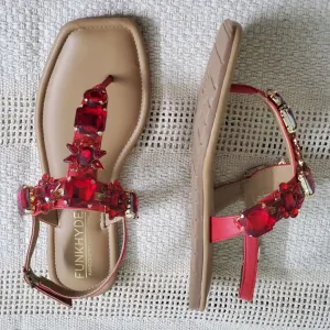 DREAM Flats - Red Embellished Sandals