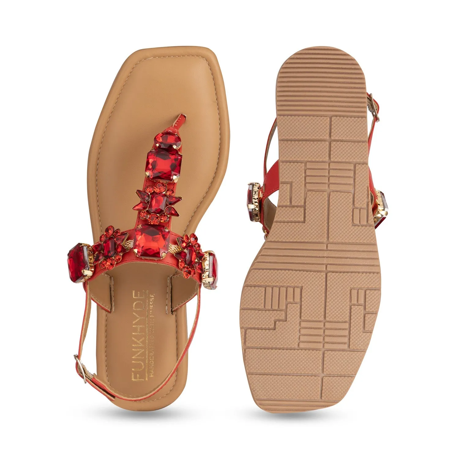 DREAM Flats - Red Embellished Sandals