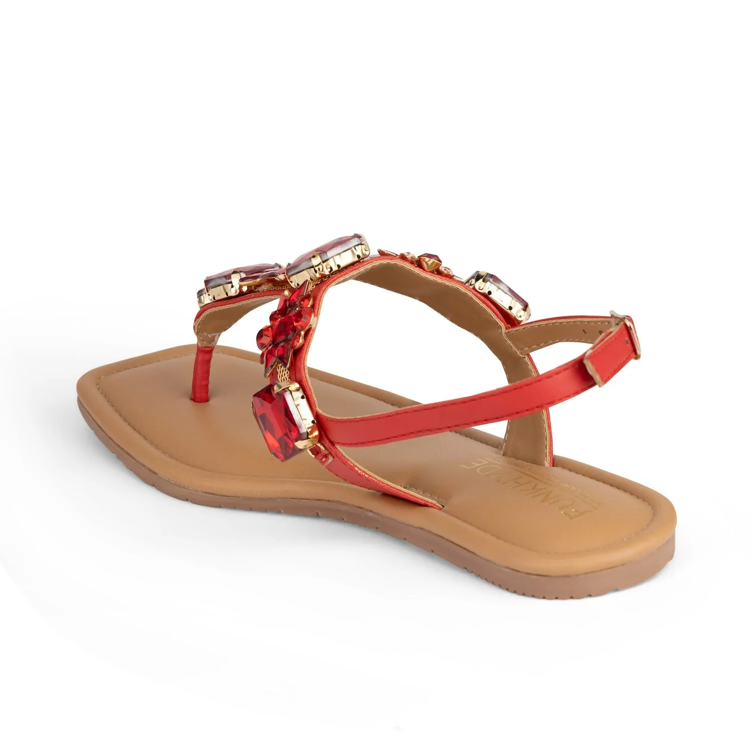 DREAM Flats - Red Embellished Sandals