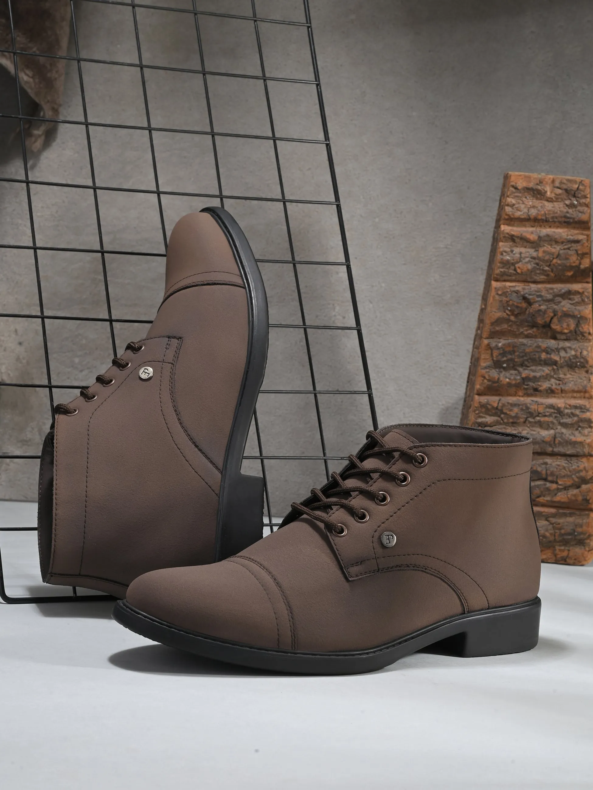 El Paso Men Faux Leather Casual Lace Up Boots