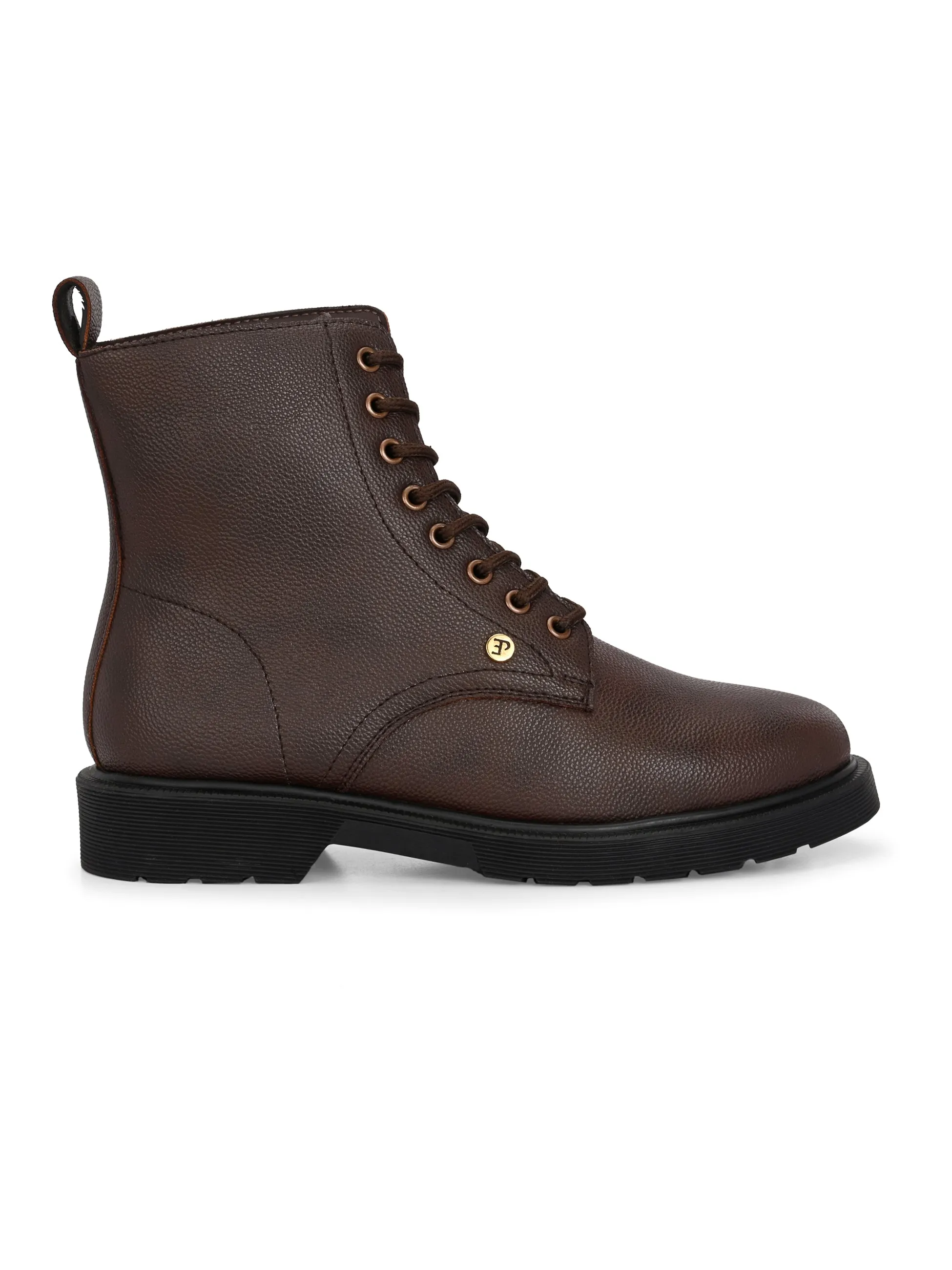 El Paso Women Faux Leather Casual Lace Up Boots