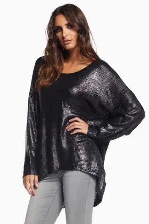Elan | Hi-Lo Metallic Sweater Black
