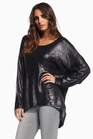 Elan | Hi-Lo Metallic Sweater Black