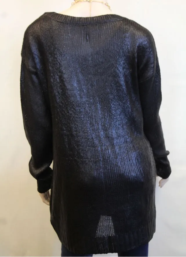 Elan | Hi-Lo Metallic Sweater Black