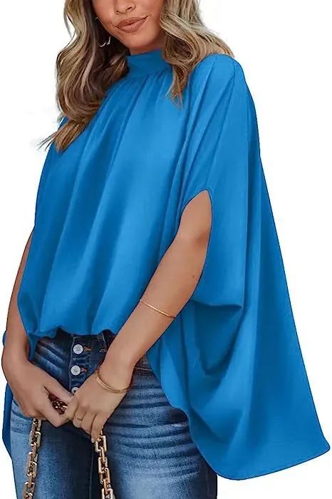 Enchant High-Neck Flowy Cape Sleeve Blouse