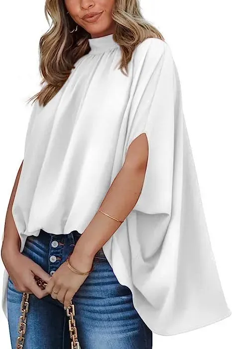 Enchant High-Neck Flowy Cape Sleeve Blouse