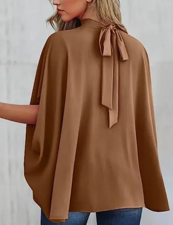 Enchant High-Neck Flowy Cape Sleeve Blouse