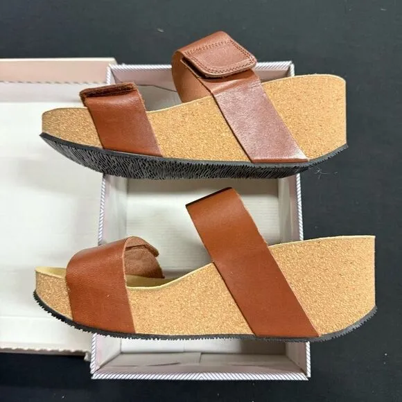 Eric Michael Lily Brown Cork Wedge Platform Sandals 40