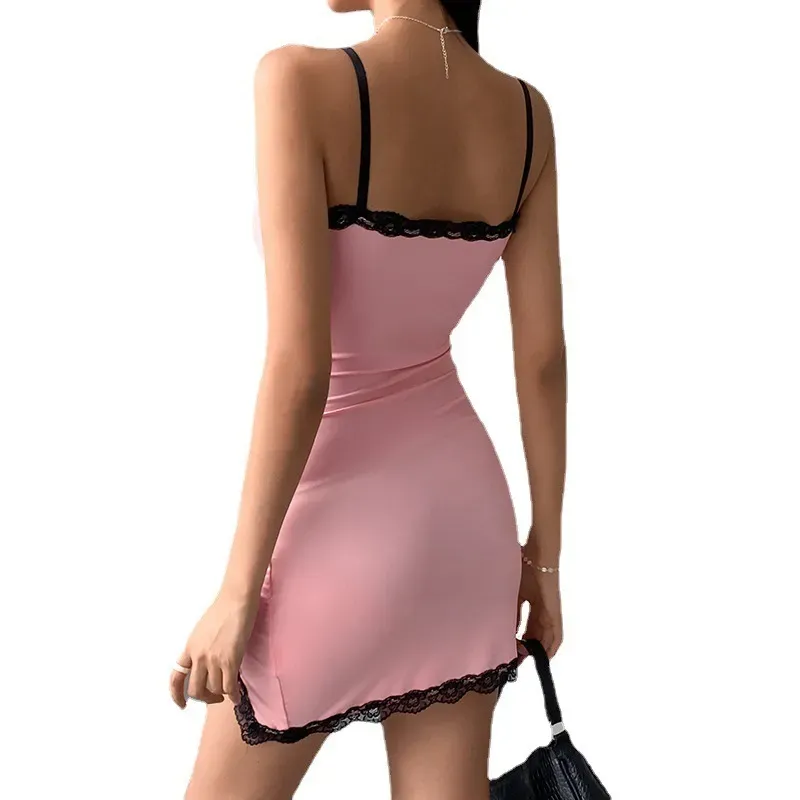 Eva Lace Trim Spaghetti Strap Bodycon Mini Dress