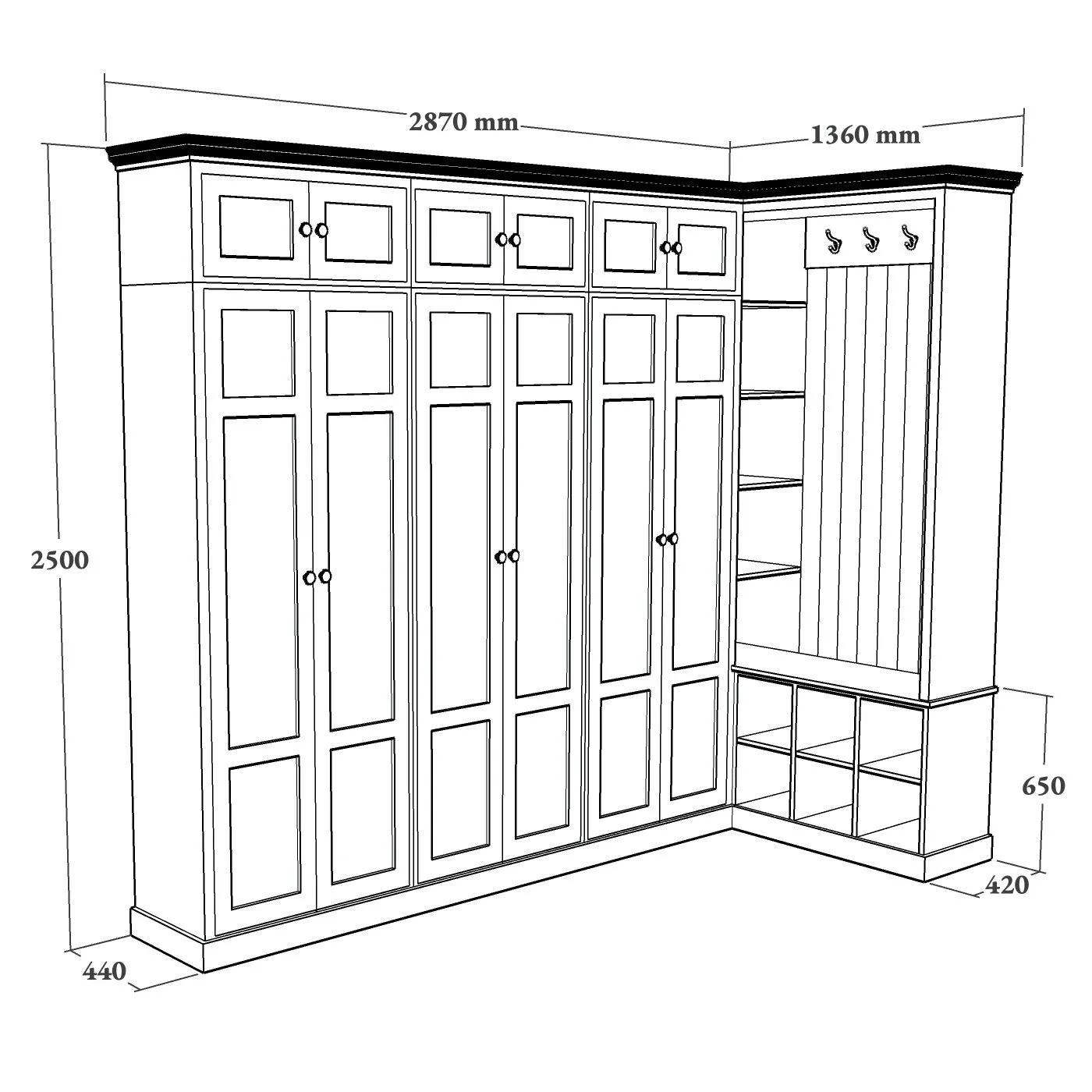 Extra Tall Corner Boot Room Storage Bench