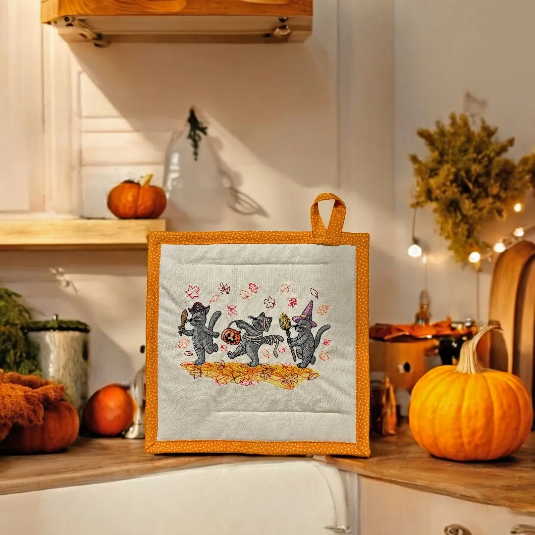 Fall Themed Embroidered Potholders and Hot Pads