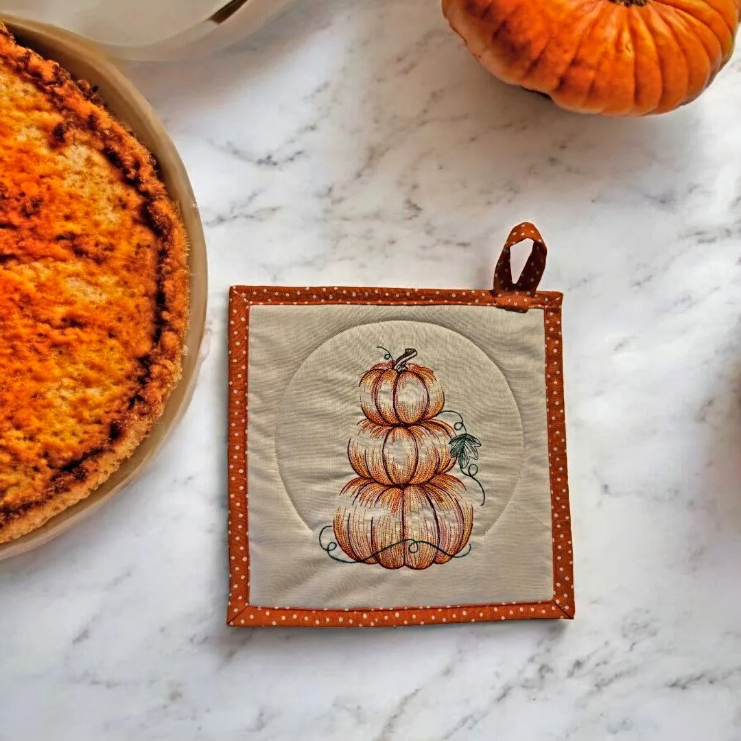 Fall Themed Embroidered Potholders and Hot Pads