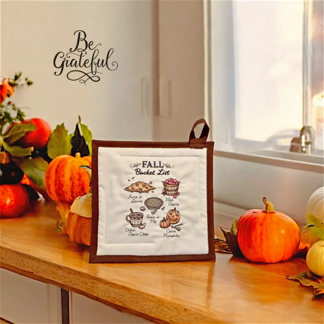 Fall Themed Embroidered Potholders and Hot Pads