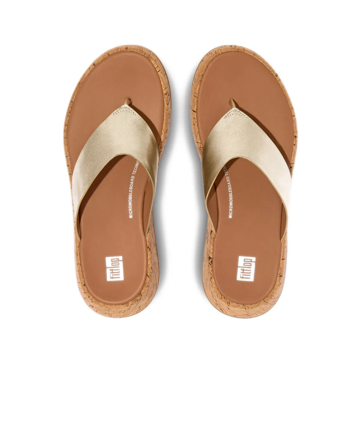 FitFlop F-mode Leather/Cork Flatform Platino Toe Post