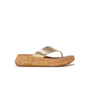 FitFlop F-mode Leather/Cork Flatform Platino Toe Post
