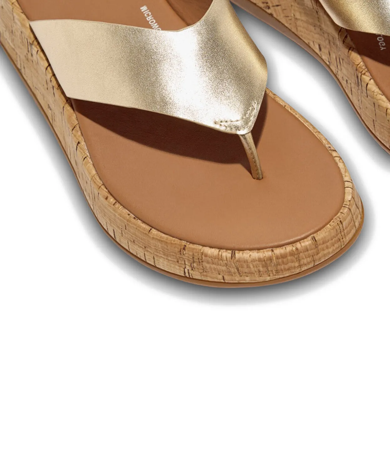 FitFlop F-mode Leather/Cork Flatform Platino Toe Post