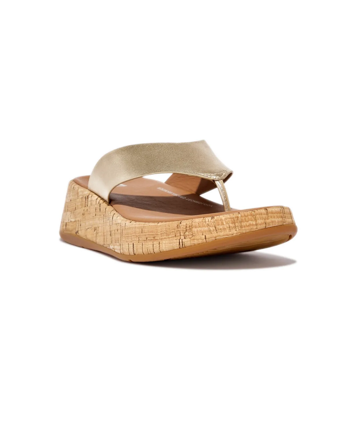 FitFlop F-mode Leather/Cork Flatform Platino Toe Post