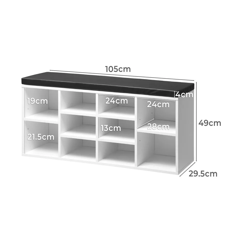 Flor Shoe Bench 105cm Shoe Storage Cabinet Orgaiser Rack Storage Shelf Black and White