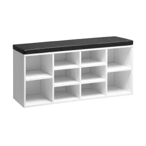 Flor Shoe Bench 105cm Shoe Storage Cabinet Orgaiser Rack Storage Shelf Black and White