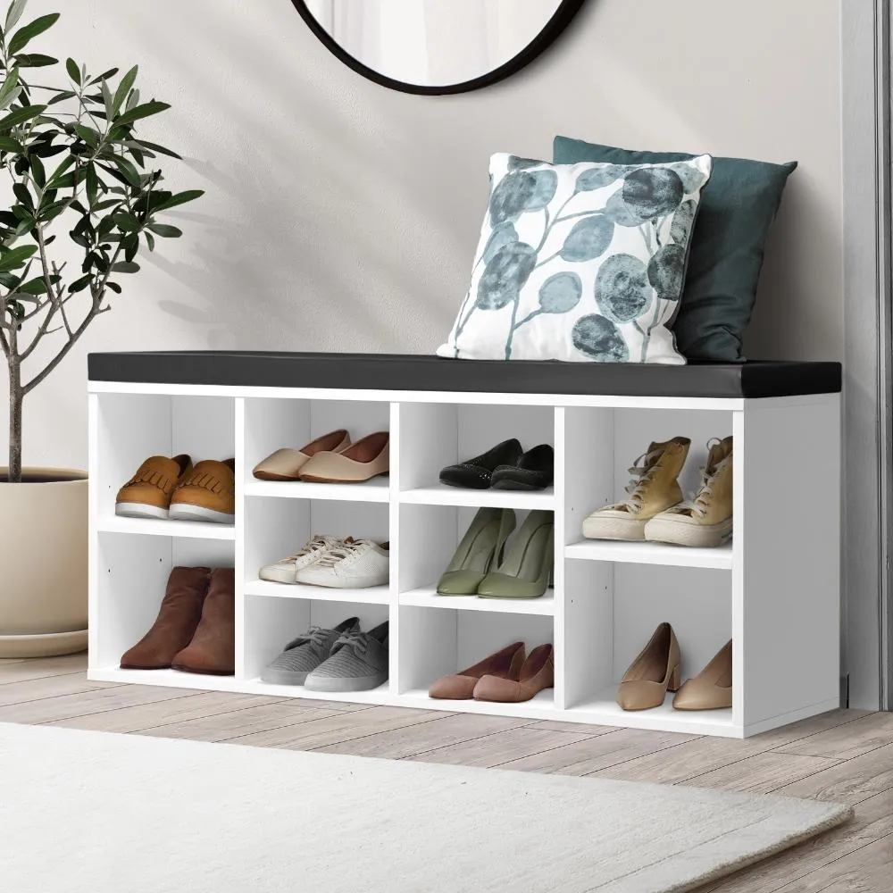 Flor Shoe Bench 105cm Shoe Storage Cabinet Orgaiser Rack Storage Shelf Black and White