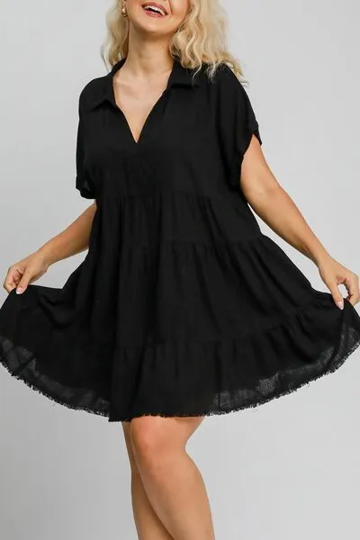 Full Size Raw Hem Tiered Dress Plus