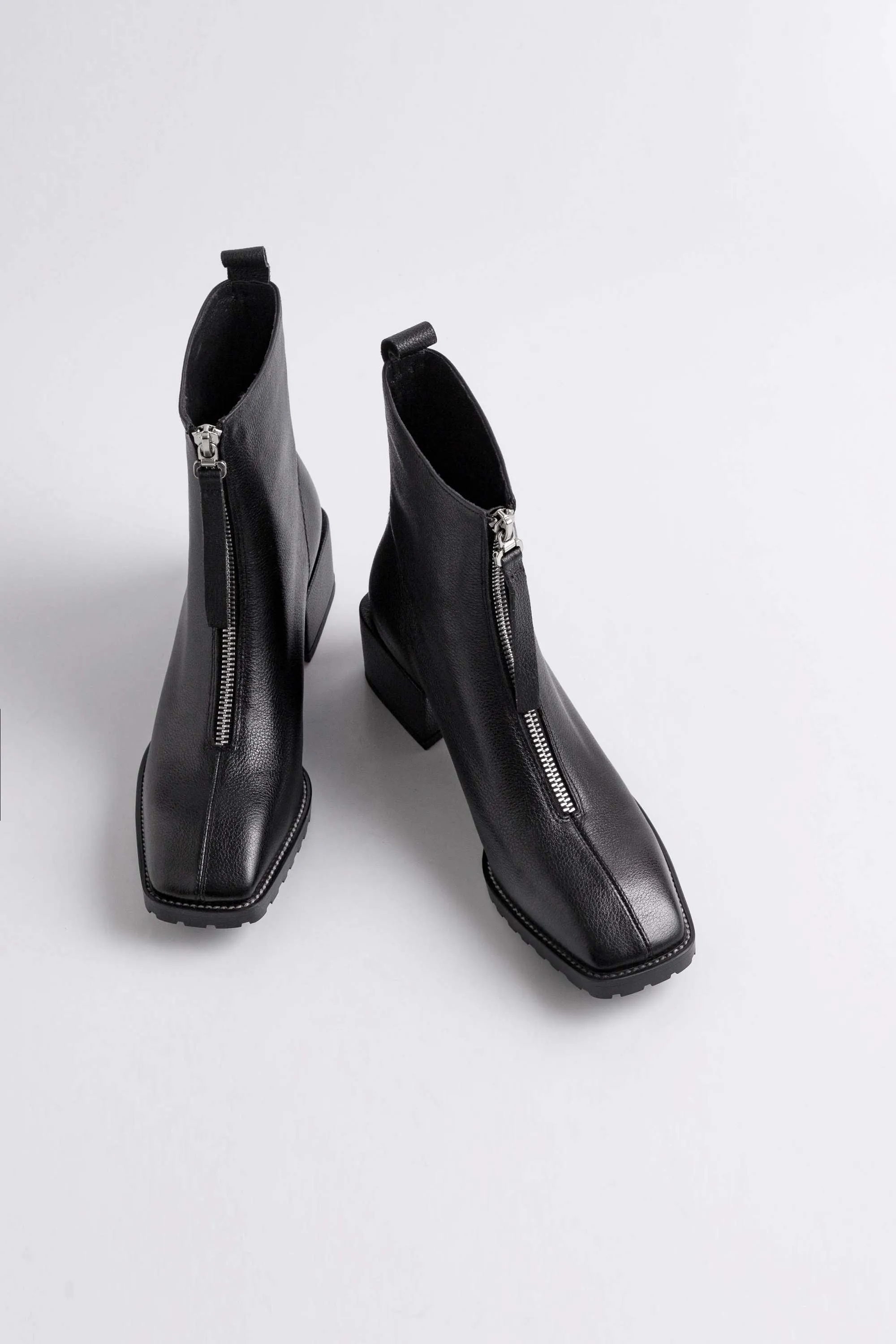 genuine leather square toe streetwear med heels winter keep warm front zipper high fashion Chelsea ankle boots
