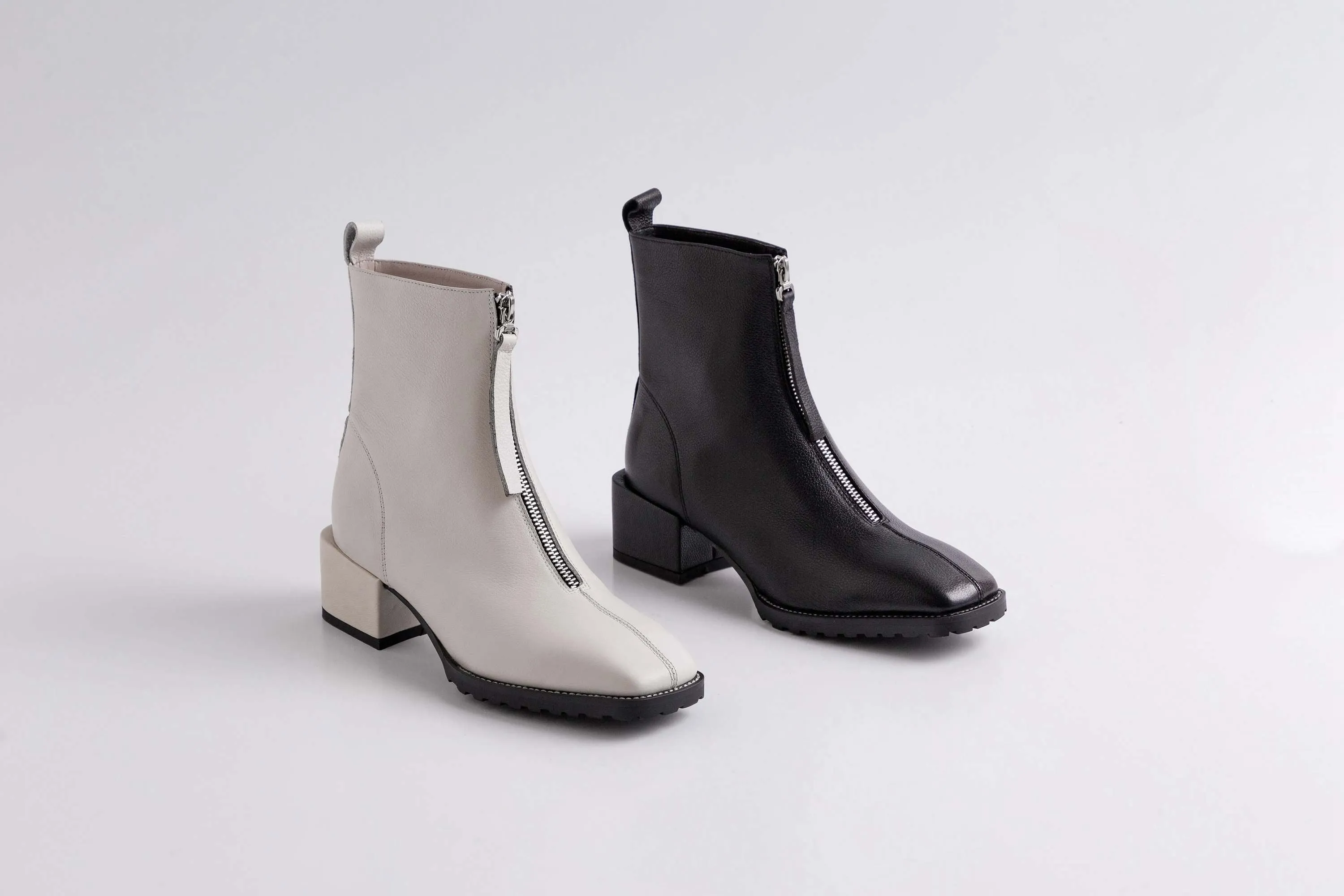 genuine leather square toe streetwear med heels winter keep warm front zipper high fashion Chelsea ankle boots