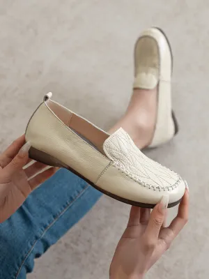 Geometry Stitching Upper Leather Loafer - Cream