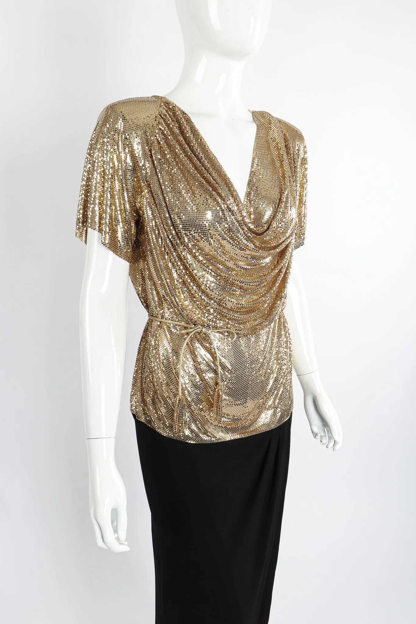 Gold Mesh Draped Cowl Dress