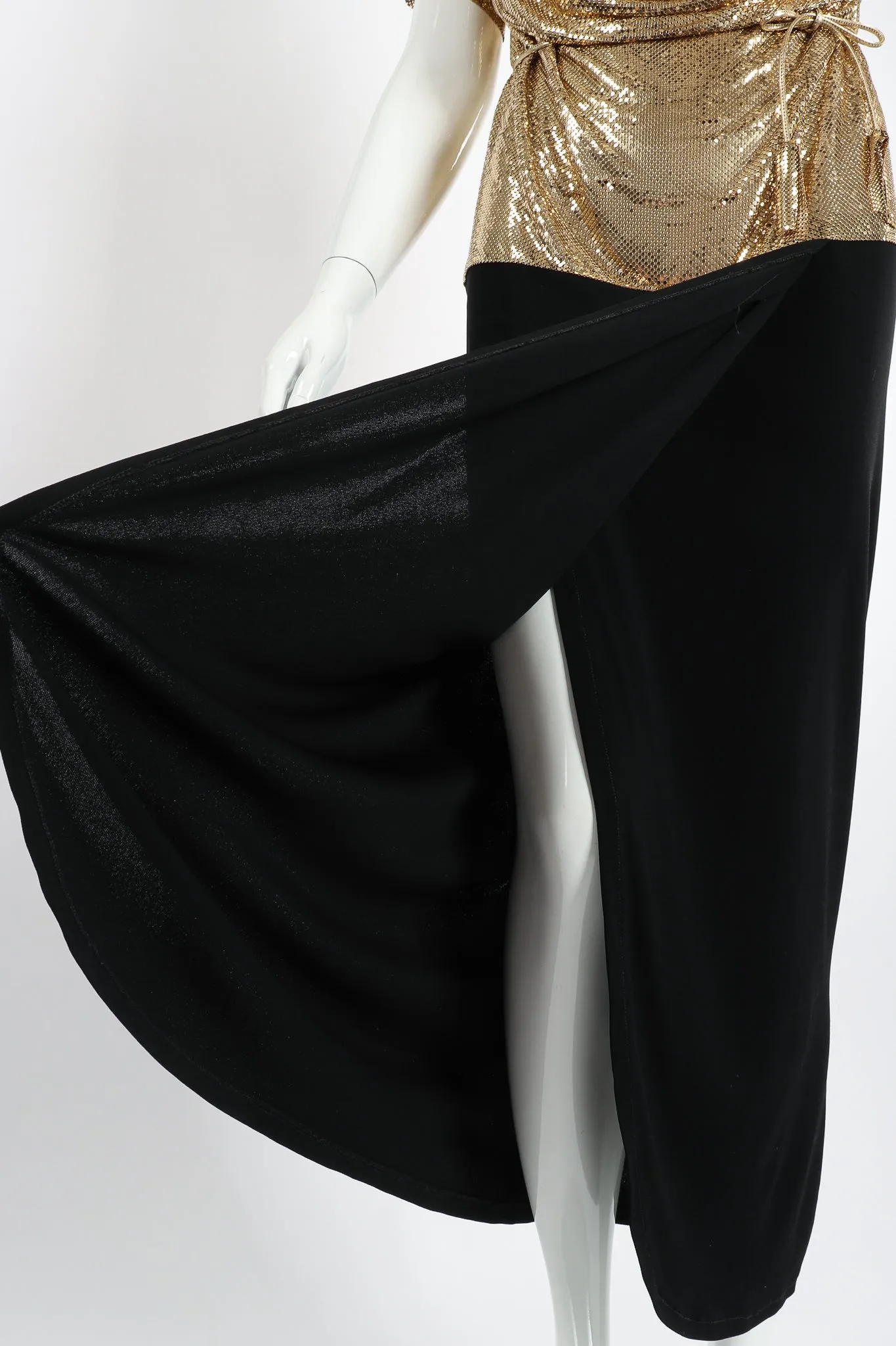 Gold Mesh Draped Cowl Dress