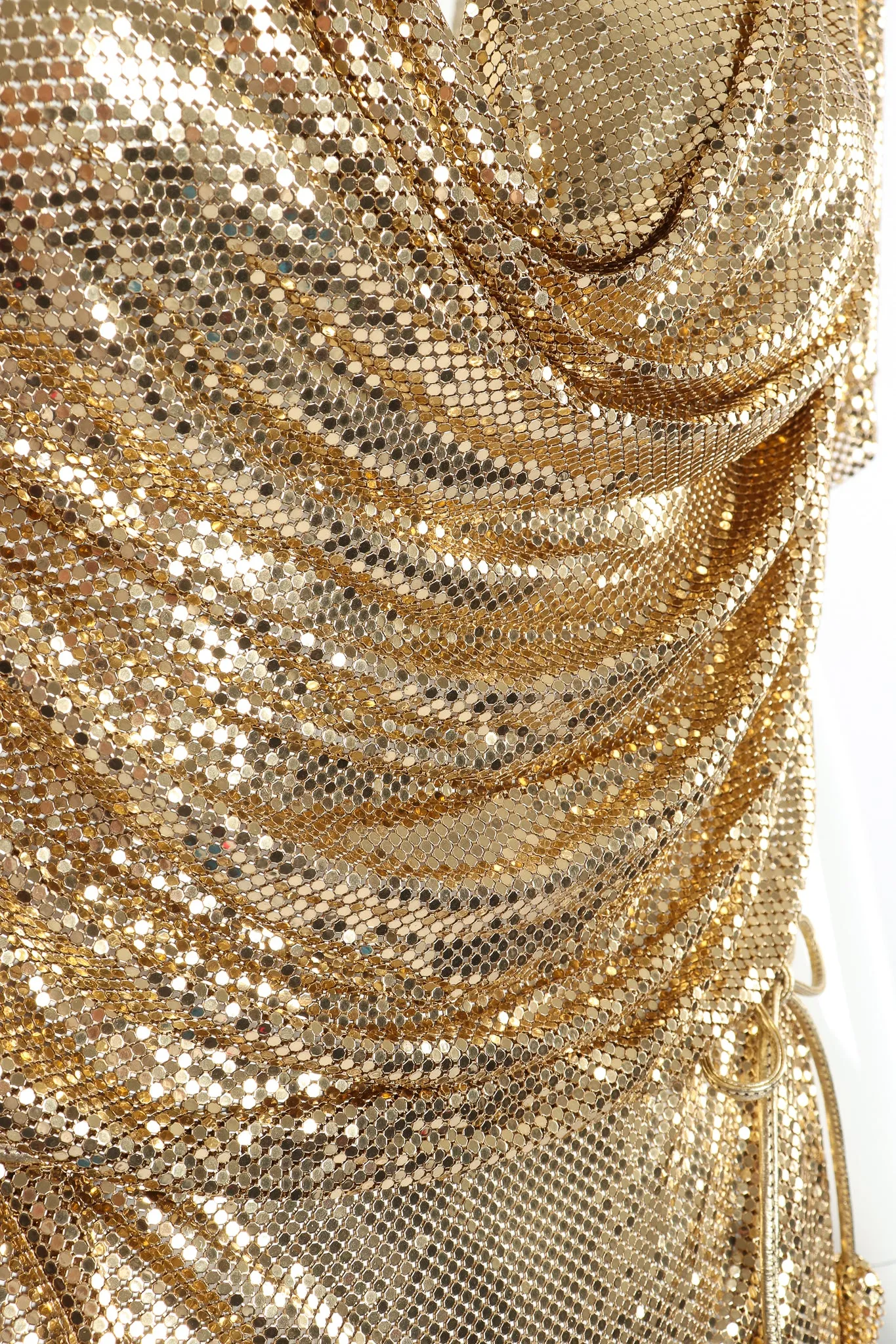 Gold Mesh Draped Cowl Dress