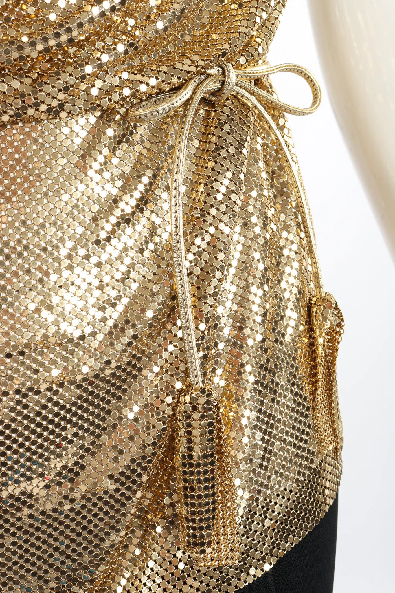 Gold Mesh Draped Cowl Dress