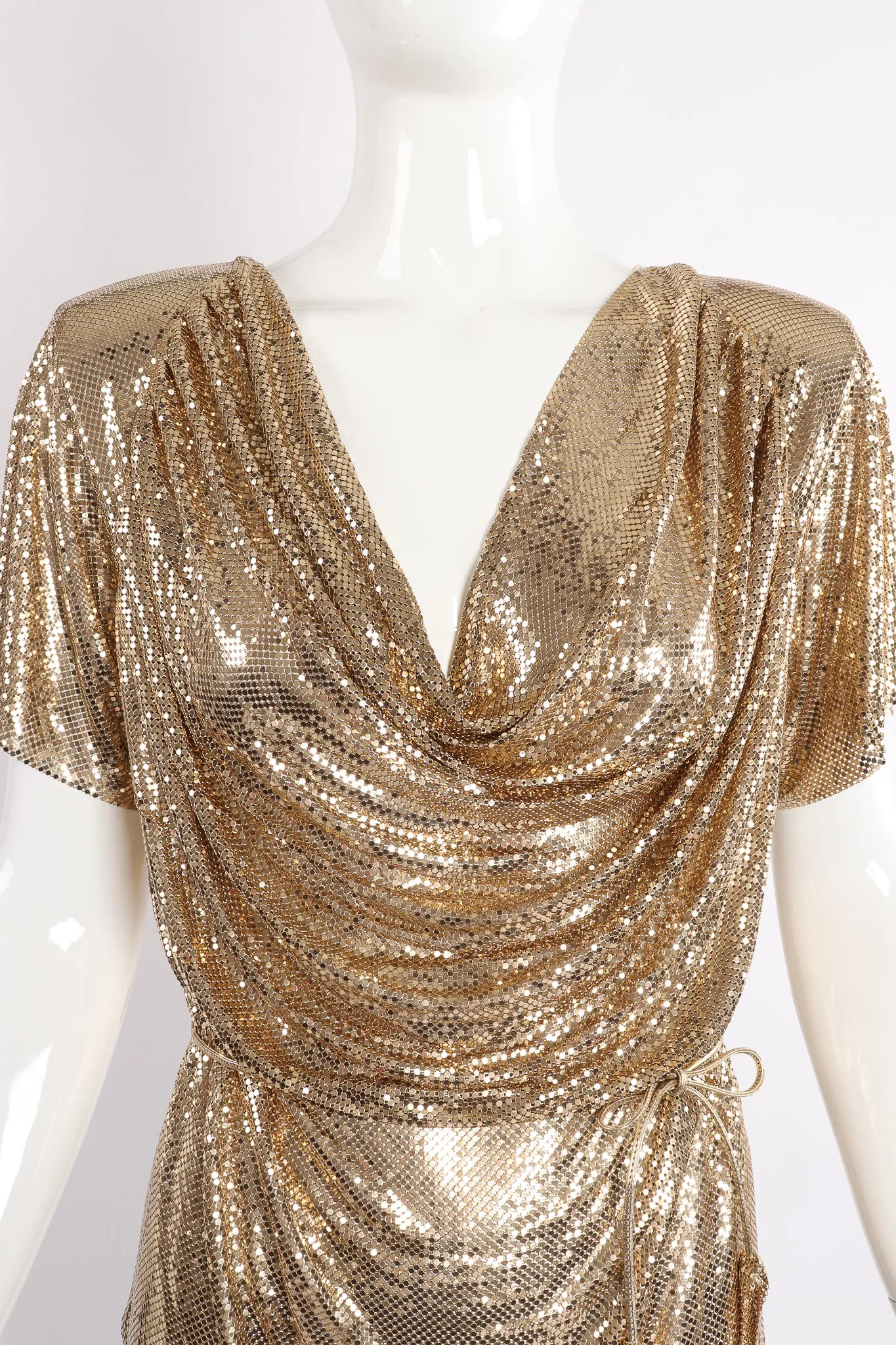 Gold Mesh Draped Cowl Dress