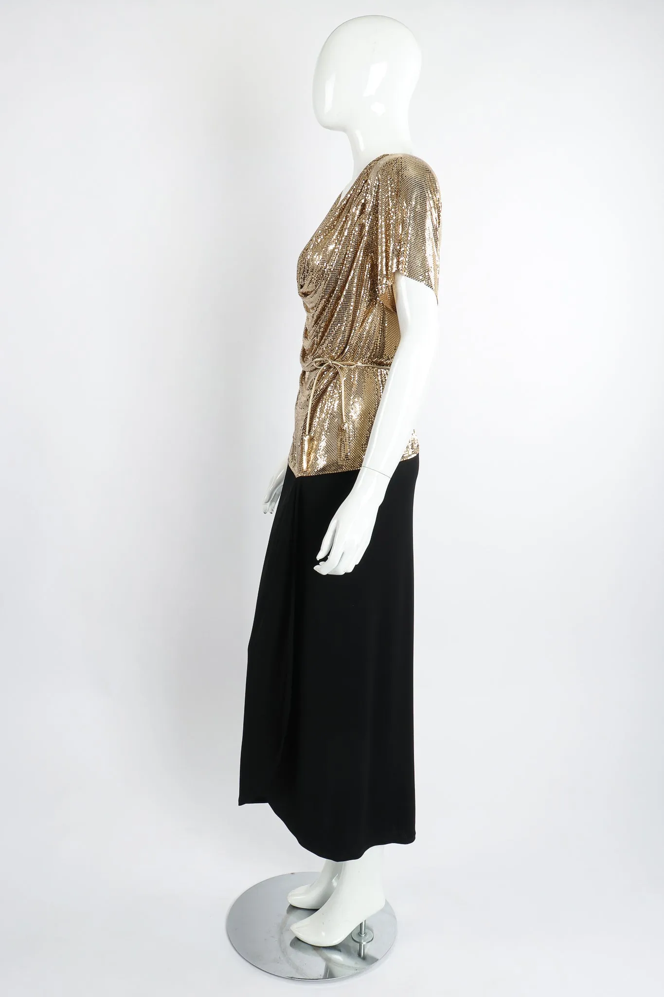 Gold Mesh Draped Cowl Dress