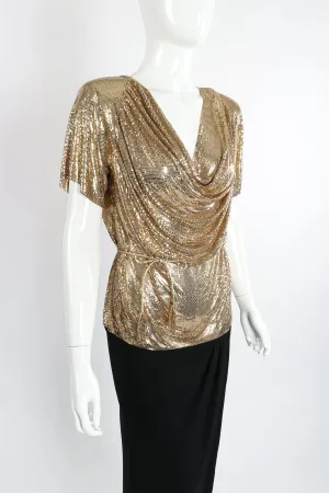 Gold Mesh Draped Cowl Dress
