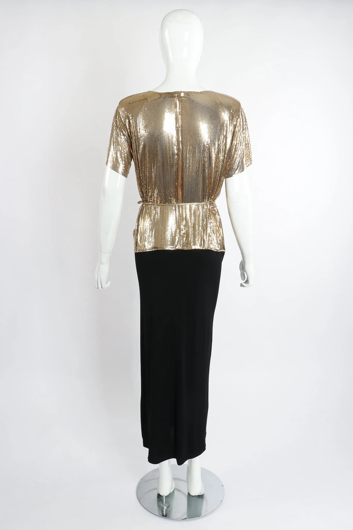 Gold Mesh Draped Cowl Dress